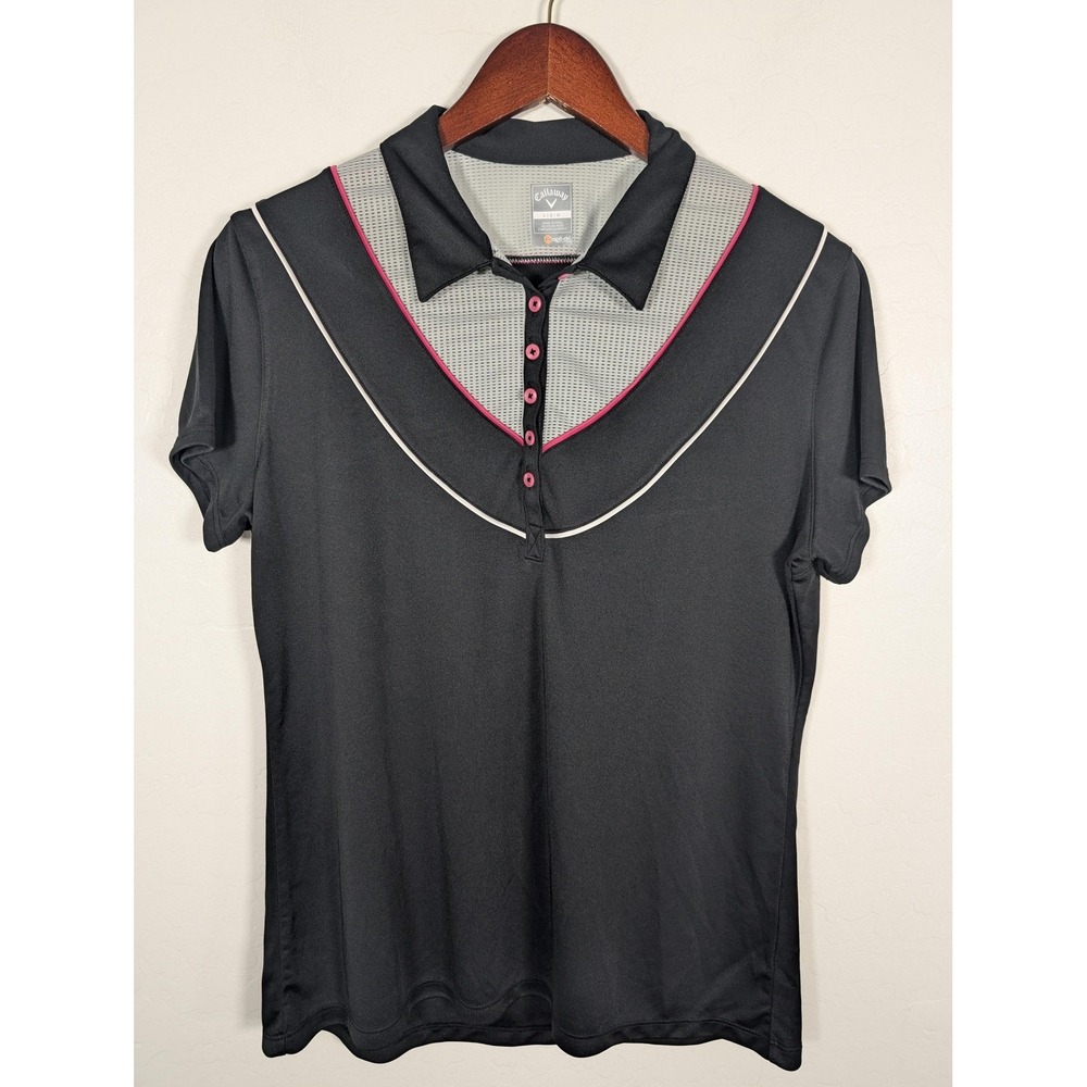 Callaway‎ Polo Shirt Womens Large Black Gray Opti Dri Golf Performance Top